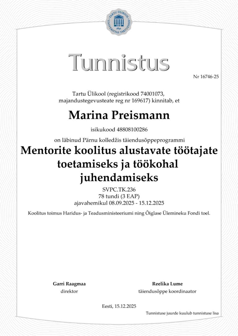 Mentorluse koolitus - Marina Preismann